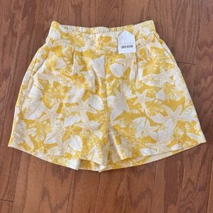 NWT Monteau Los Angeles Linen Blend Shorts Women's Small Yellow Tropical Resort